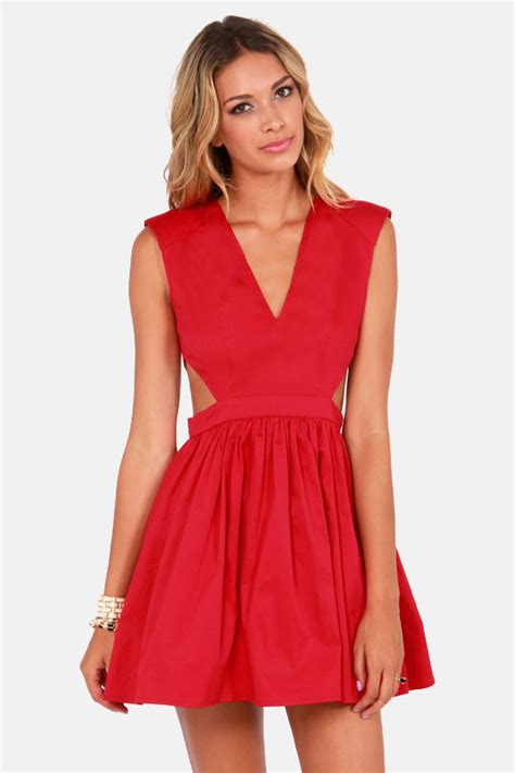 Cute Red Dress Cutout Dress Eighties Dress 4600 Lulus