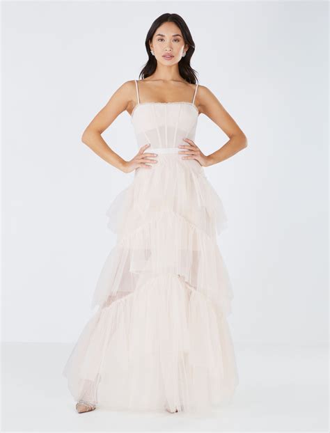 Oly Tiered Ruffle Tulle Evening Gown Bcbgmaxazria