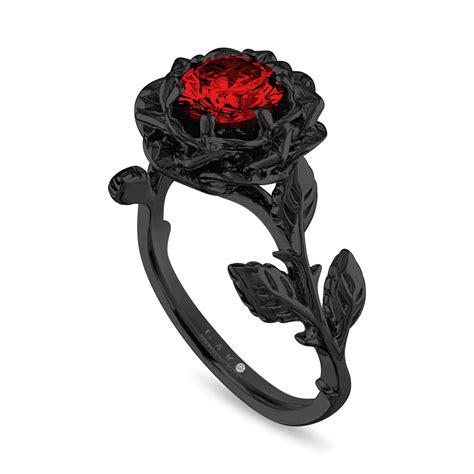 Red Diamond Floral Engagement Ring Rose Flower Solitaire Ring Unique