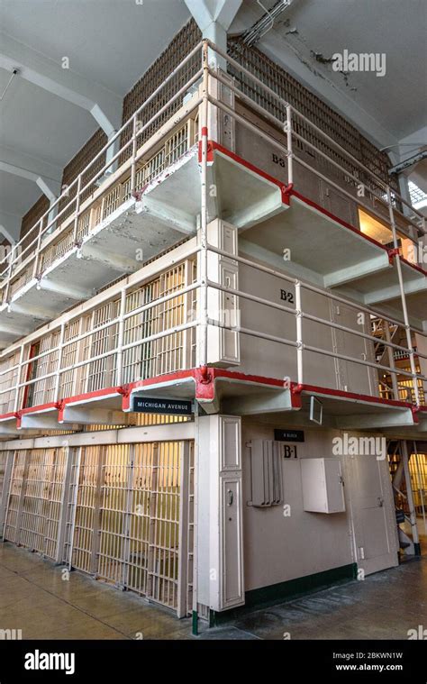 The B Block Of Prison Cells At Alcatraz Federal Penitentiary Known As