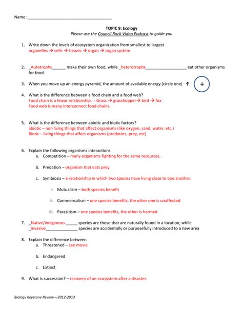 Introduction To Ecology Worksheet