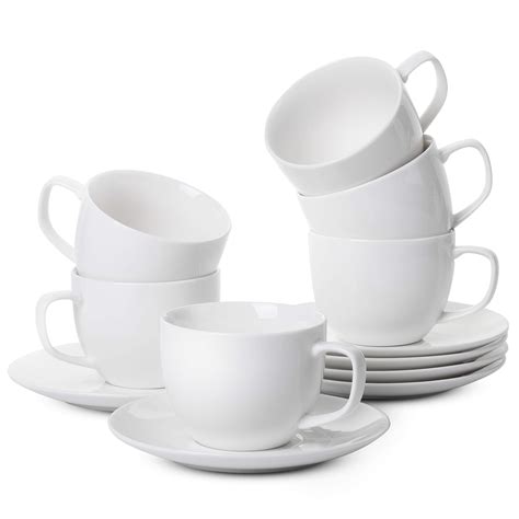 Btat Tea Cups And Saucers Set Of 6 8 Oz Cappuccino Cups Coffee Cups White Tea Cup Set