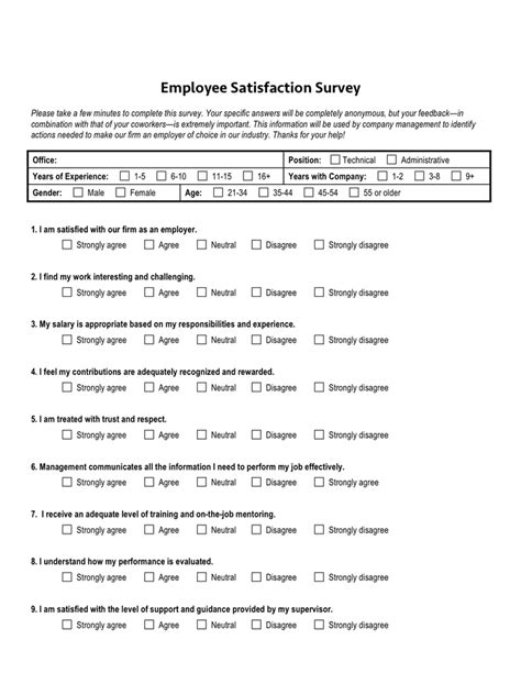 Employee Satisfaction Survey In Word And Pdf Formats