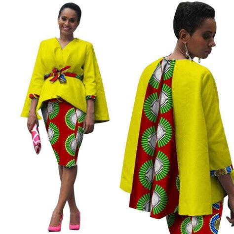African Clothing 2pc Set Dress Suit For Women Tops Jacket Print Skirt