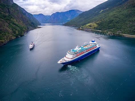 Cruise Ship Cruise Liners On Sognefjord Or Sognefjorden Norway Stock