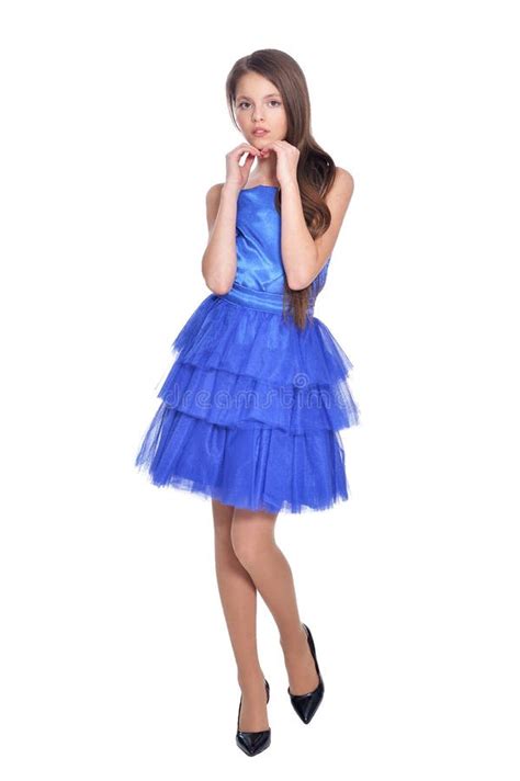 Girl In Blue Dress Stock Image Image Of Gesture Standing 39433941
