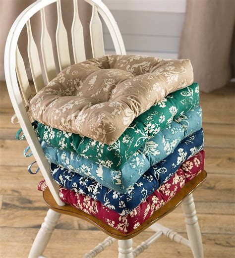 Reversible Floral Damask Tufted Cotton Chair Pad With Ties Chair Pads