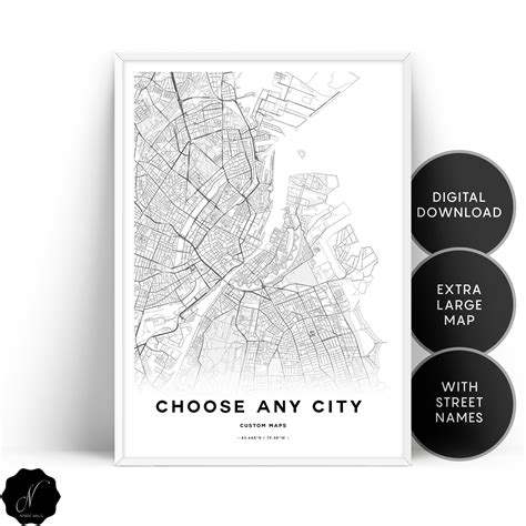 Custom City Map Print Custom Map T Personalized Map Etsy Custom