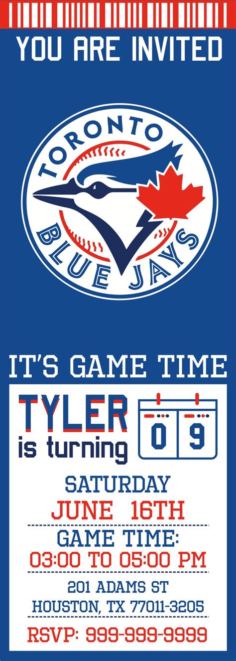 Toronto Blue Jays Invitation Blue Jays Birthday Invitations Etsy