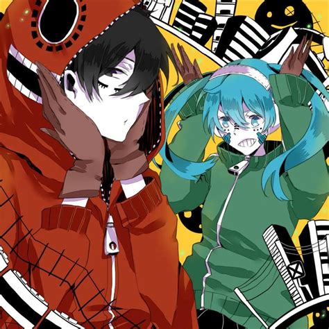 Two Anime Characters One With Blue Hair And The Other Wearing Red