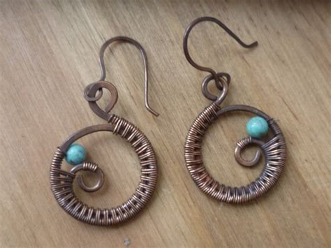 Items Similar To Copper Wire Wrapped Earrings Hoop Earrings Turquoise