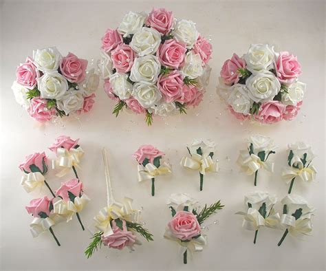 Dusky Pink And Ivory Rose Wedding Flower Package With Rosemary