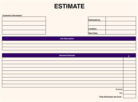 Free Printable Estimate Template Printable Templates