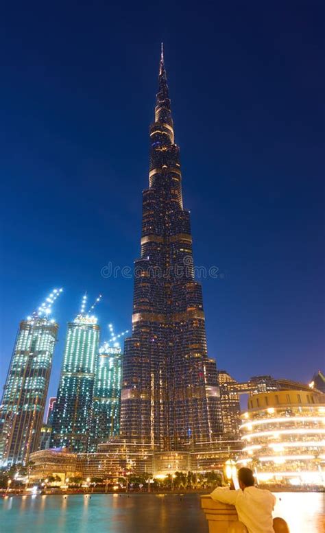 Burj Khalifa Tower In Dubai At Night Editorial Stock Image Image Of