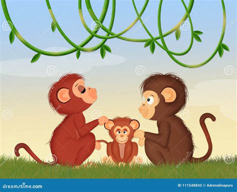 Familia De Monos Stock De Ilustración Ilustración De Animal 111548843