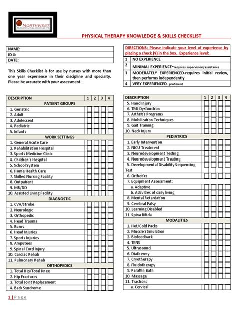 Physical Therapy Skills Checklist Physical Therapy Medicine
