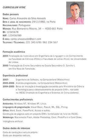 Modelo de cv alerta emprego. Português: "Curriculum Vitae" - Modelo simples | Curriculum vitae exemplo, Currículum vitae ...