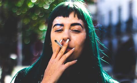 Wallpaper Id 244851 Woman With Edgy Green Hair Smoking A Cigarette Outside Urban Portrait 4k