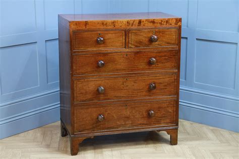 Antique Original Georgian Small Inlaid Mahogany Chest Of 5 Drawers C1830 876216