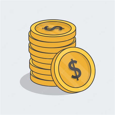 goldene münze dollar stapel cartoon vektor illustration 3d dollar münzen flachbild symbol umriss