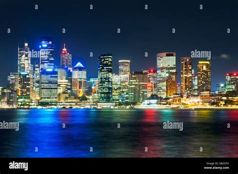 Skyline Of Sydney At Night Stock Photo Alamy