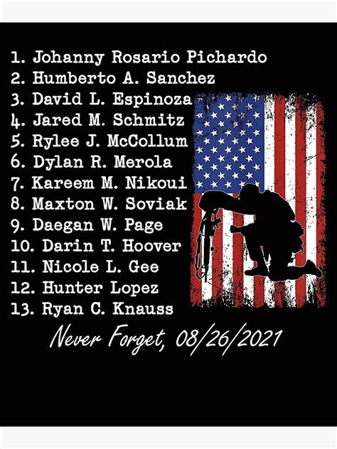 Names Of 13 Fallen Soldiers Never Forget Poster For Sale By