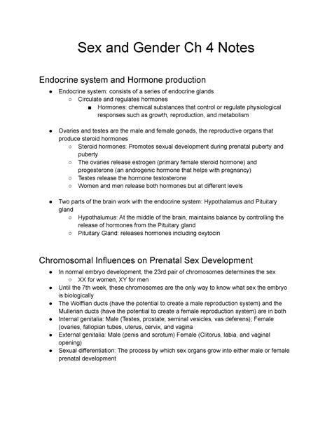 Sex And Gender Ch 4 Notes Sex And Gender Ch 4 Notes Endocrine System