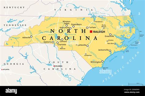 Carolina Del Norte Carolina Del Norte Mapa Político Con La Capital