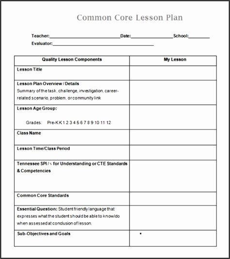 8 Common Core Math Lesson Plan Template Sampletemplatess