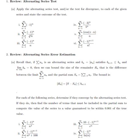 Solved 1 Review Alternating Series Test A Apply The
