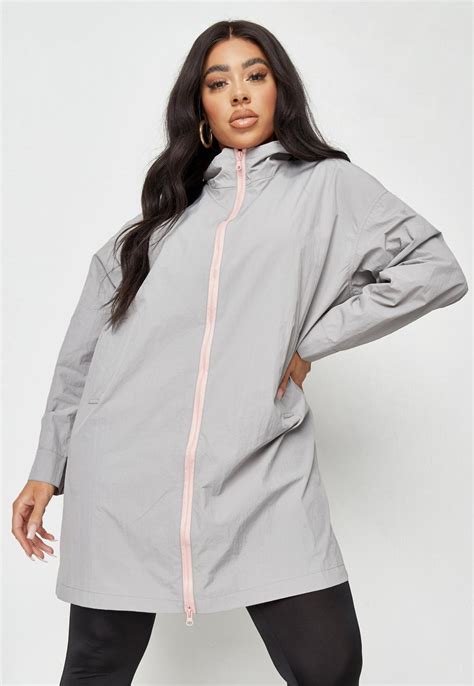 Plus Size Grey Missguided Hooded Mac Missguided