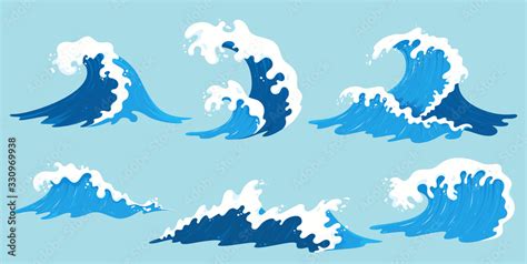 Stockvector Vector Sea Waves Collection Illustration Of Blue Ocean