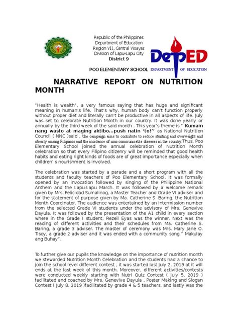 Narrative Report On Nutrition Month Poo Es Pdf