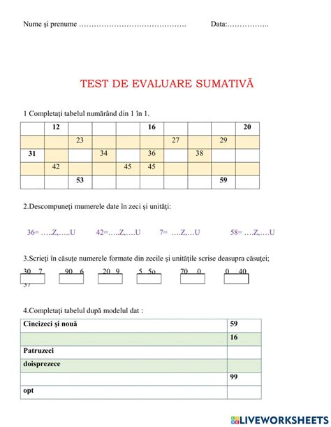 Evaluare Sumativa Clasa 1 Worksheet
