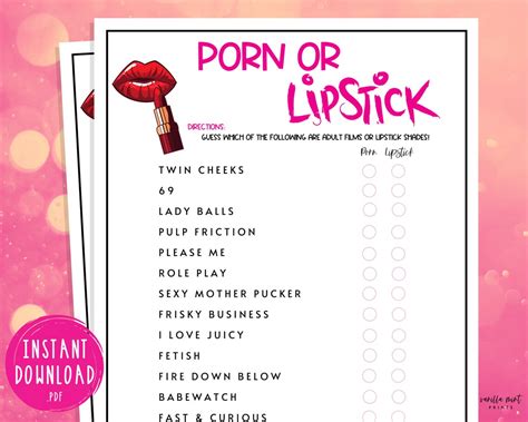 Porn Or Lipstick Game Ladies Night Party Games Fun Girls Etsy