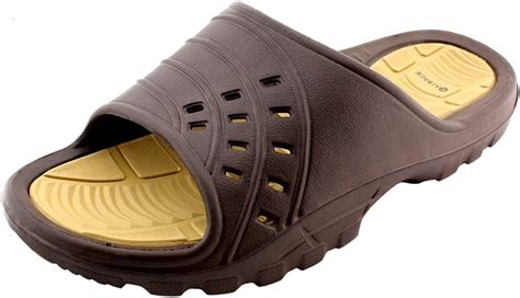 Kaiback Shower Shoes Men Brown Waterproof Slide Sandals Rubber Non Slip Bathroom