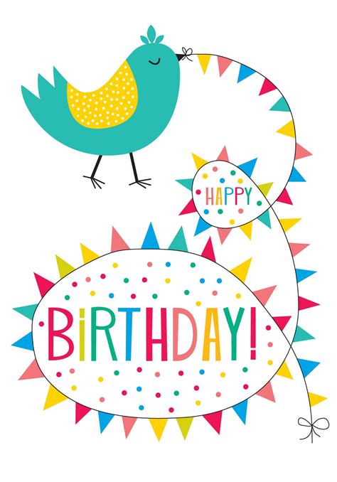 Bunting Bird Birthday Card Happy Birthday Cards Happy Birthday Text