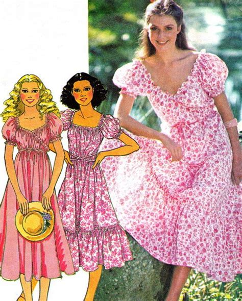 1970s Dress Pattern Mccalls 6121 Laura Ashley Puff Sleeve Wrap Dress