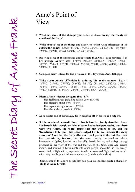 She wrote there all the events which happened to her for the. KS3 Prose | The Secret Diary of Anne Frank | Teachit English