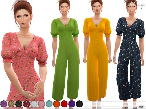 The Sims Resource Puff Sleeve Wide Leg Jumpsuit By Ekinege • Sims 4