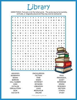 Library Word Search Puzzle by Puzzles to Print | TpT