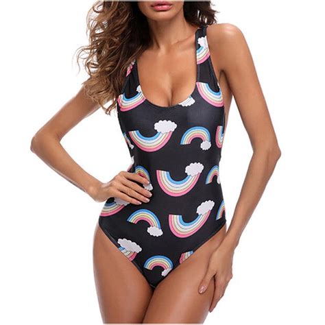 itfabs sexy women s swimwear rainbow one piece swimsuit monokini striped padded bikini bathing