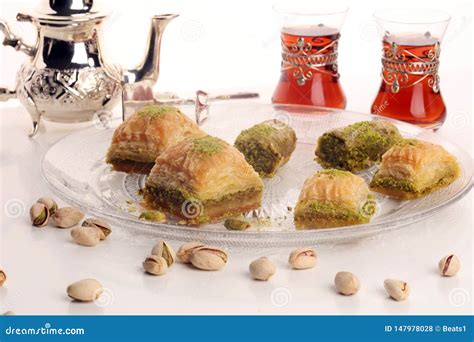 Middle Eastern Or Arabic Dishes Turkish Dessert Baklava With Pistachio