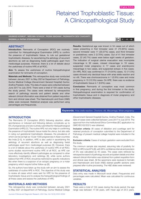 PDF Retained Trophoblastic Tissue A Clinicopathological Study