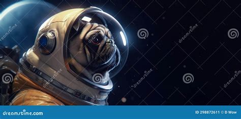 Pug In A Spacesuit In Outer Space Banner Copy Space Stock Image