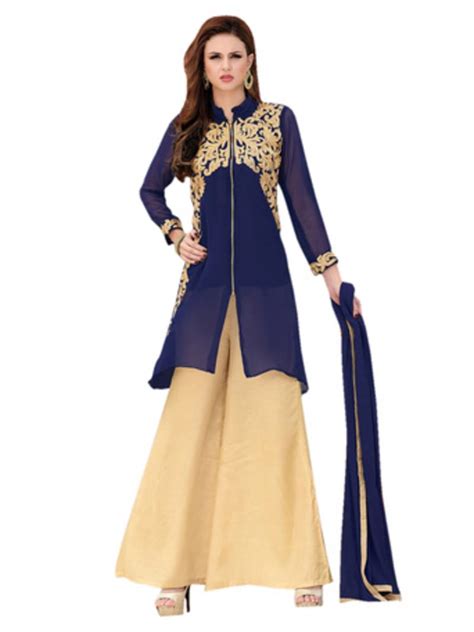 Blue Embroidered Georgette Semi Stitched Salwar With Dupatta Clothdeal 664590