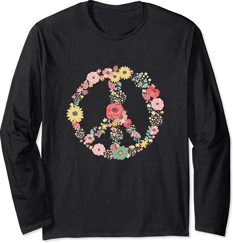 Flowery Peace Sign Graphic Shirt Long Sleeve T Shirt Uk