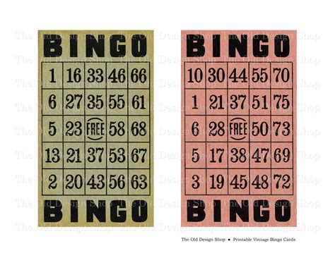Vintage Bingo Cards Printable Cards