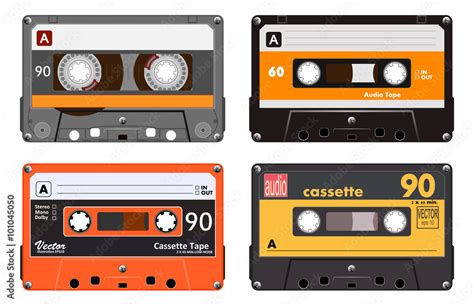 Collection Of Four Plastic Audio Cassettes Tape Different Colorful
