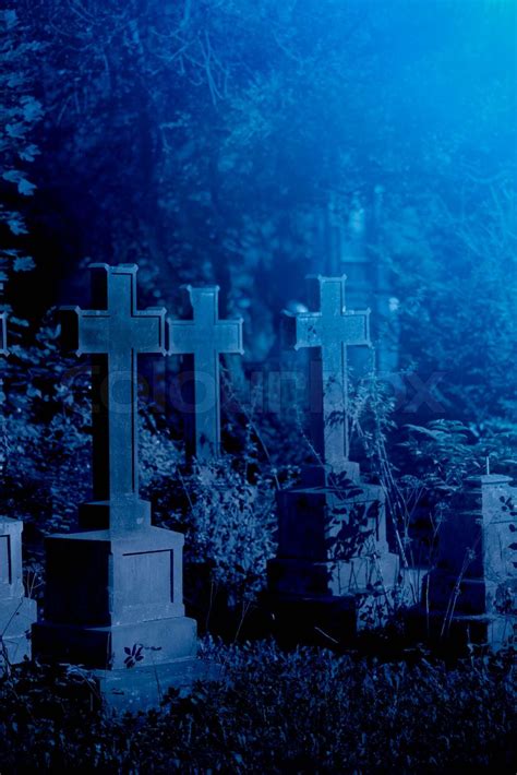 Old Misty Graveyard At Night Stock Image Colourbox